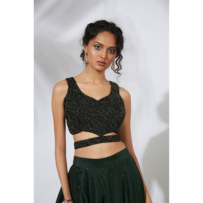 MEHAK MURPANA Forest Green 32 Panels Embroidered Lehenga with Blouse (Set of 2)