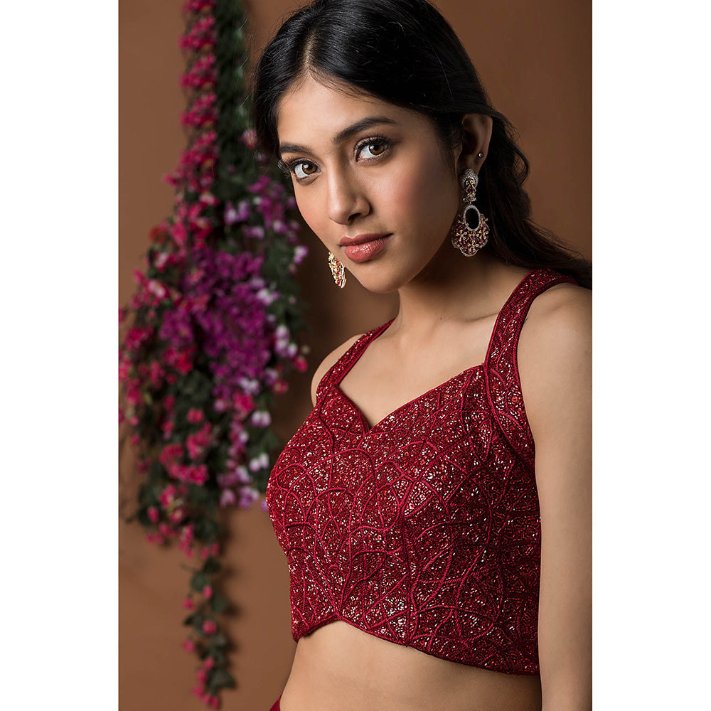 MEHAK MURPANA Red Lehenga with Blouse and Dupatta (Set of 3)