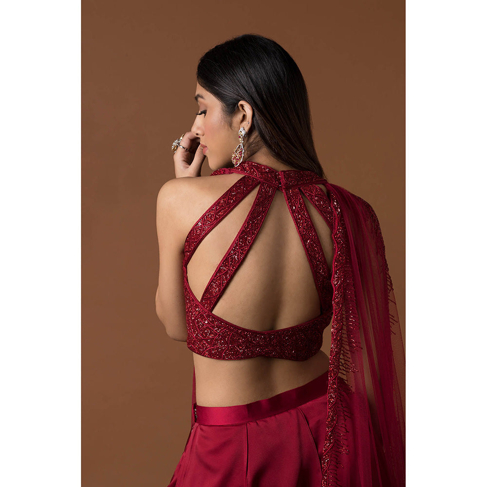 MEHAK MURPANA Red Lehenga with Blouse and Dupatta (Set of 3)