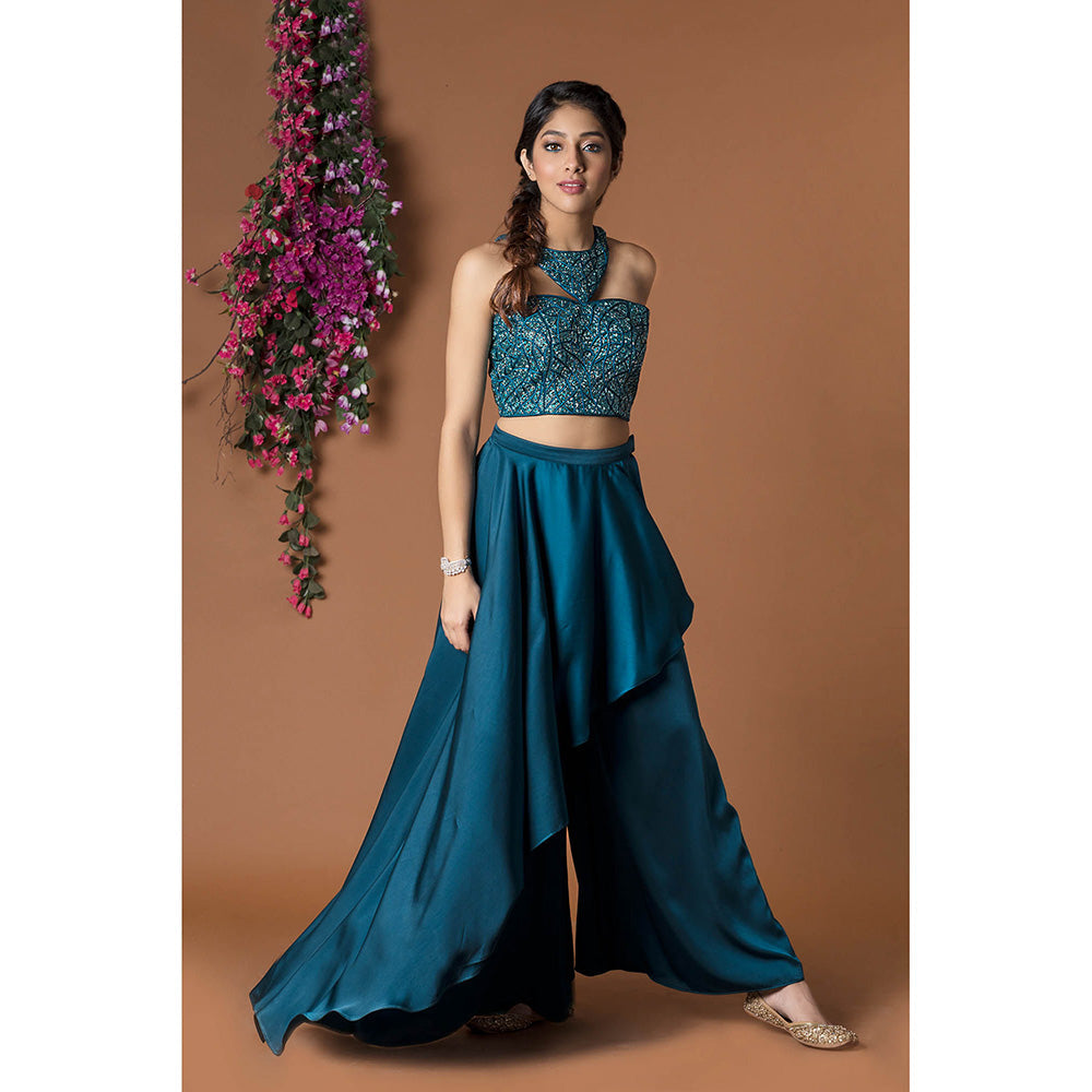 MEHAK MURPANA Teal Embroidered Co-Ord (Set of 2)