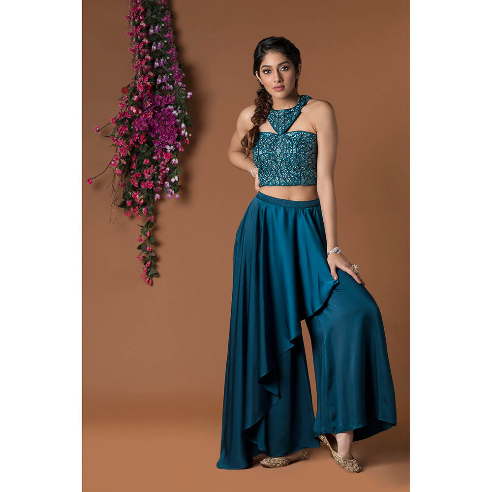 MEHAK MURPANA Teal Embroidered Co-Ord (Set of 2)