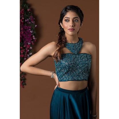 MEHAK MURPANA Teal Embroidered Co-Ord (Set of 2)