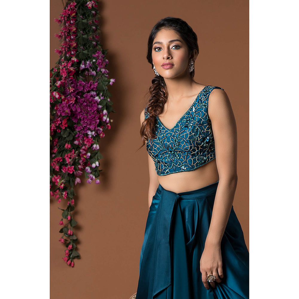 MEHAK MURPANA Teal Embroidered with Beads Co-Ord (Set of 2)