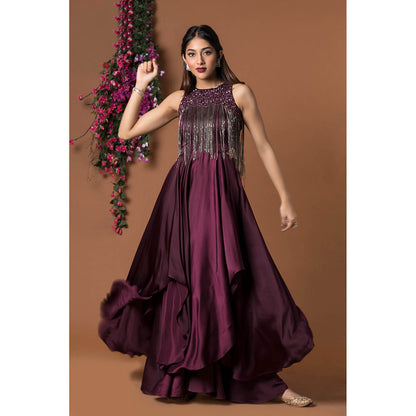 MEHAK MURPANA Wine Layered Gown