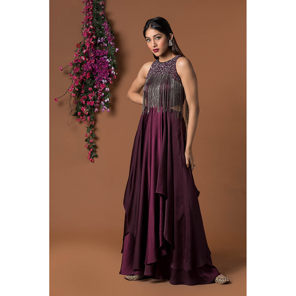 MEHAK MURPANA Wine Layered Gown