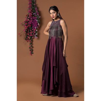 MEHAK MURPANA Wine Layered Gown