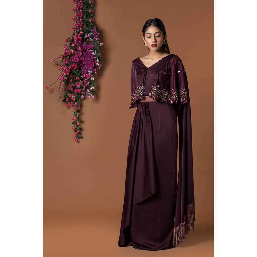 MEHAK MURPANA Wine Sari Gown