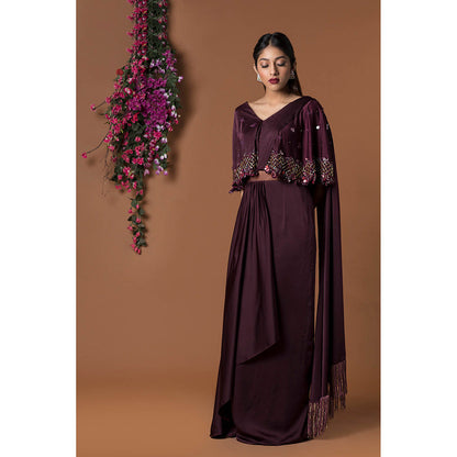 MEHAK MURPANA Wine Sari Gown