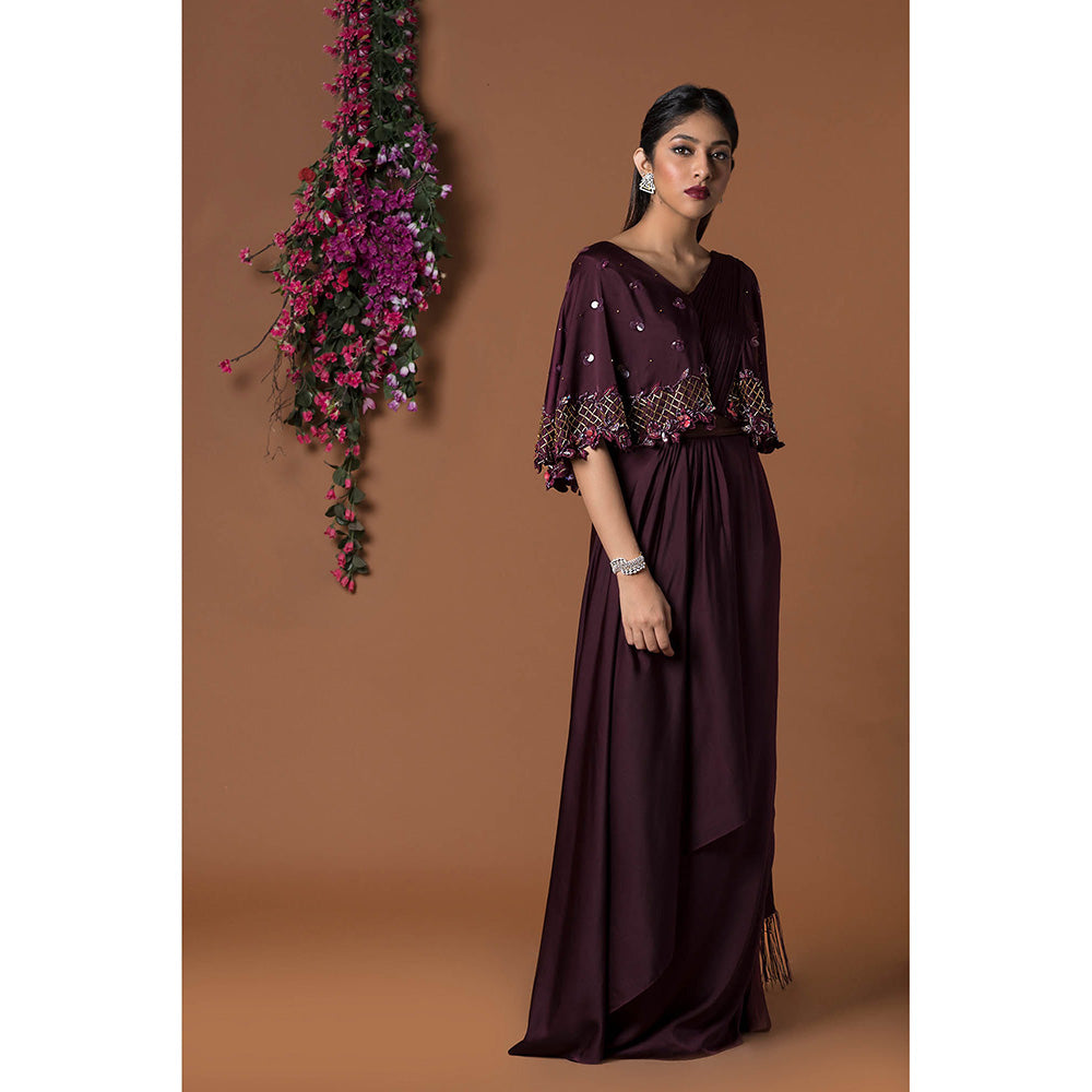 MEHAK MURPANA Wine Sari Gown