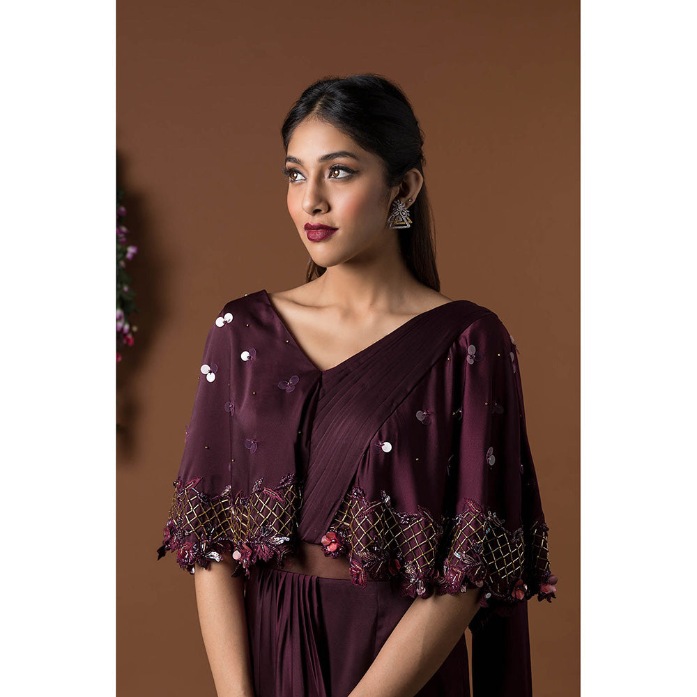 MEHAK MURPANA Wine Sari Gown