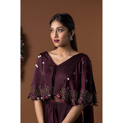 MEHAK MURPANA Wine Sari Gown