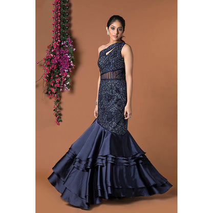 MEHAK MURPANA Navy Blue Embroidered Gown