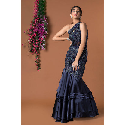 MEHAK MURPANA Navy Blue Embroidered Gown