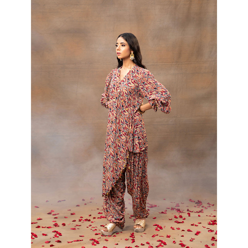 MEHAK MURPANA Multi Printed Overlap Kurta and Patiala Dhoti (Set of 2)