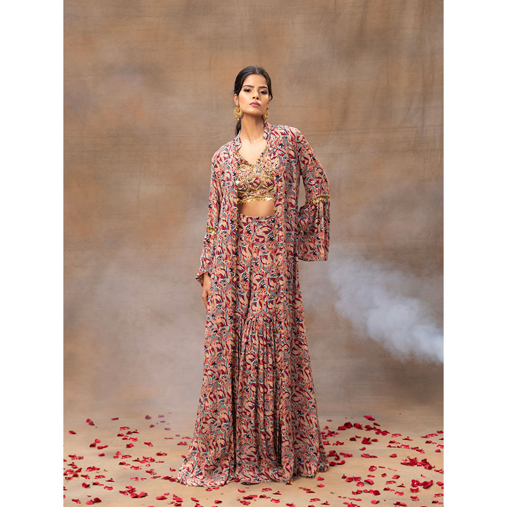 MEHAK MURPANA Multi Printed Choli Sharara and Cape (Set of 3)