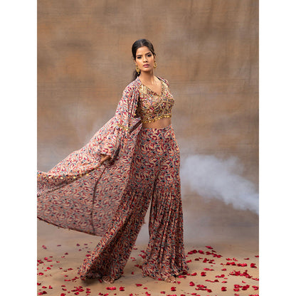 MEHAK MURPANA Multi Printed Choli Sharara and Cape (Set of 3)