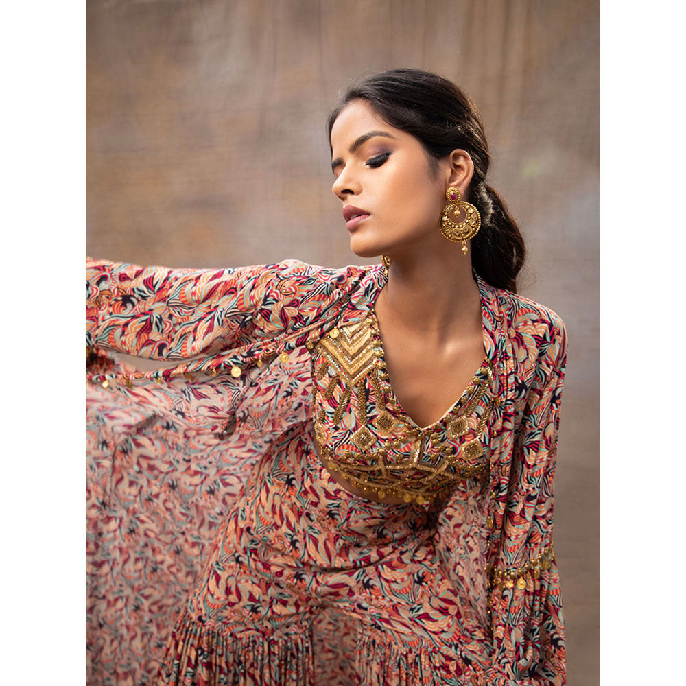 MEHAK MURPANA Multi Printed Choli Sharara and Cape (Set of 3)