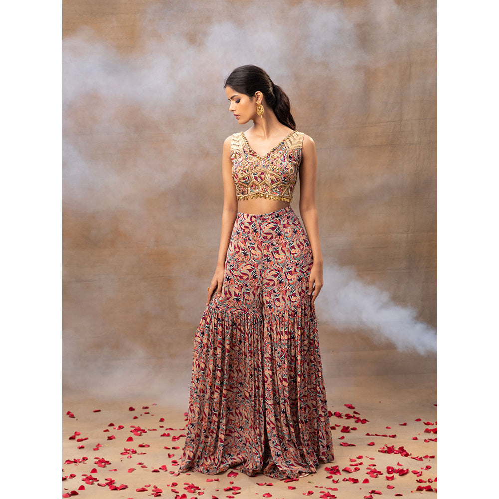 MEHAK MURPANA Multi Printed Choli Sharara and Cape (Set of 3)