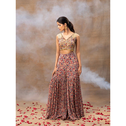 MEHAK MURPANA Multi Printed Choli Sharara and Cape (Set of 3)