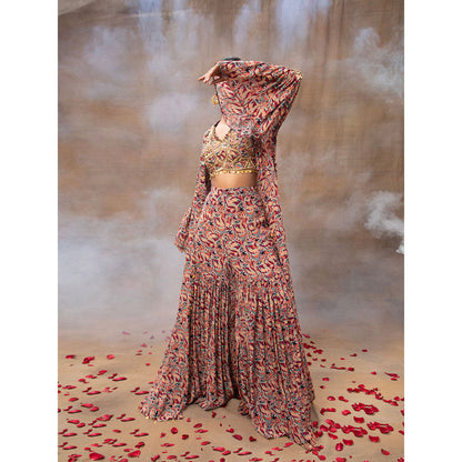 MEHAK MURPANA Multi Printed Choli Sharara and Cape (Set of 3)