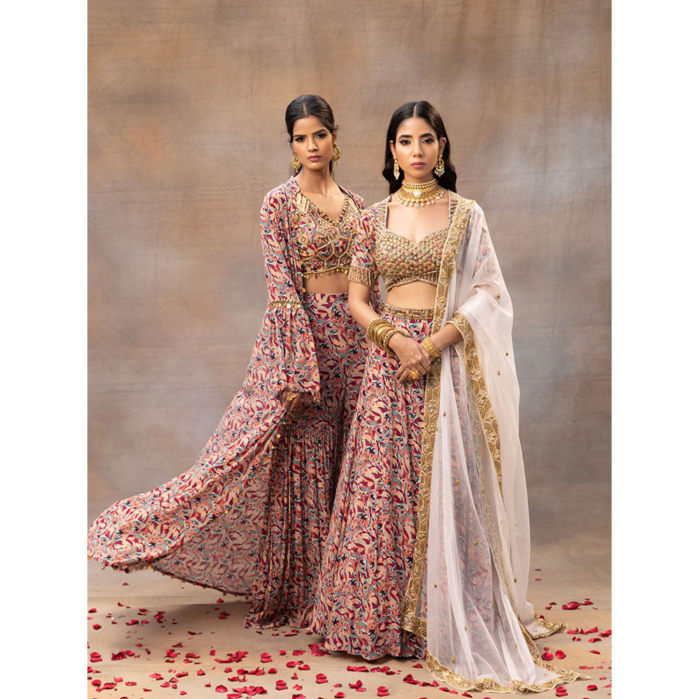 MEHAK MURPANA Multi Printed Choli Sharara and Cape (Set of 3)