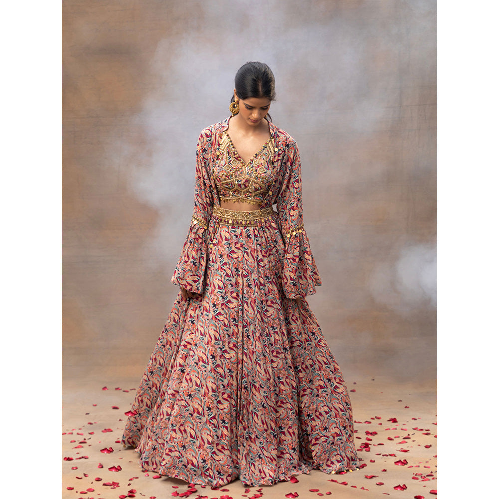 MEHAK MURPANA Multi Printed Choli Lehenga and Cape (Set of 3)