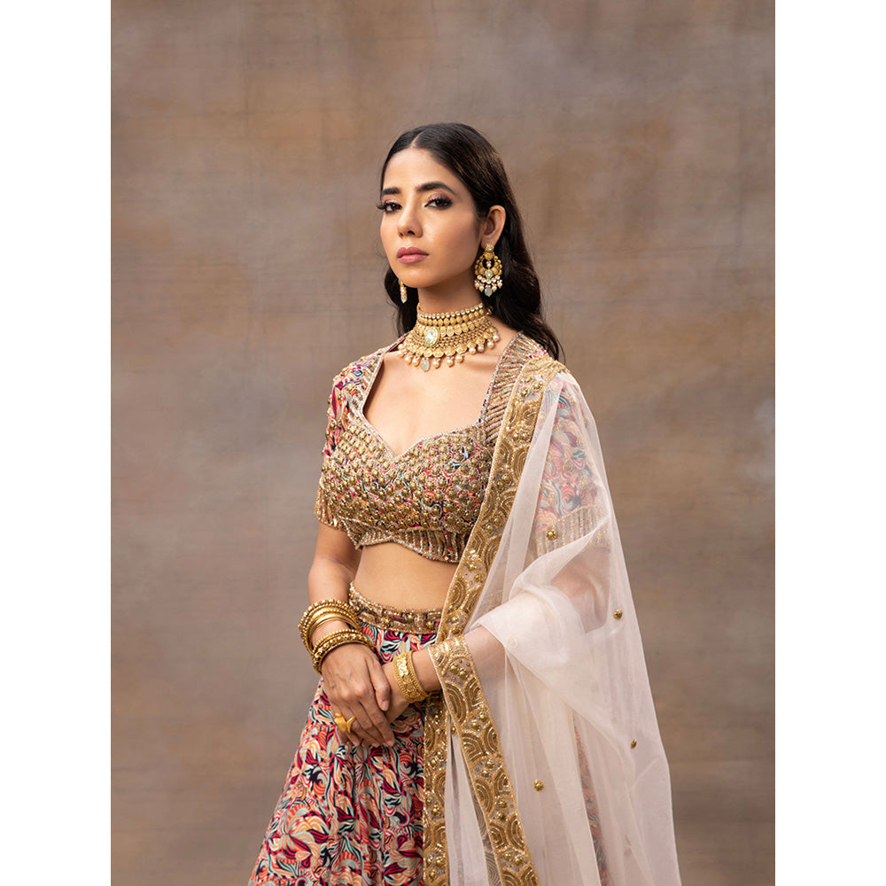 MEHAK MURPANA Ivory Printed Choli Lehenga and Dupatta (Set of 3)