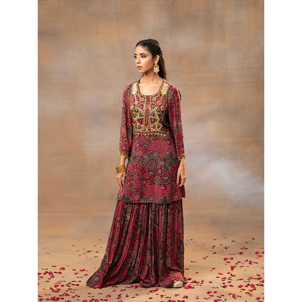 MEHAK MURPANA Pink Printed Embroidered Short Kurta Sharara (Set of 2)