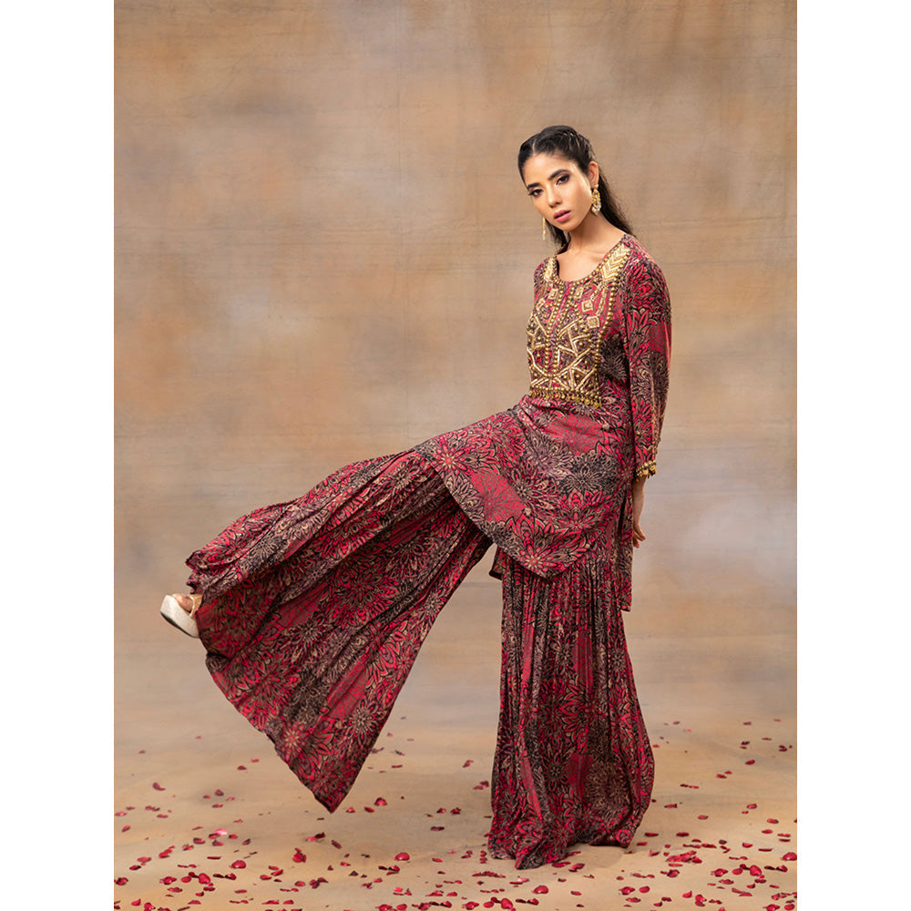 MEHAK MURPANA Pink Printed Embroidered Short Kurta Sharara (Set of 2)