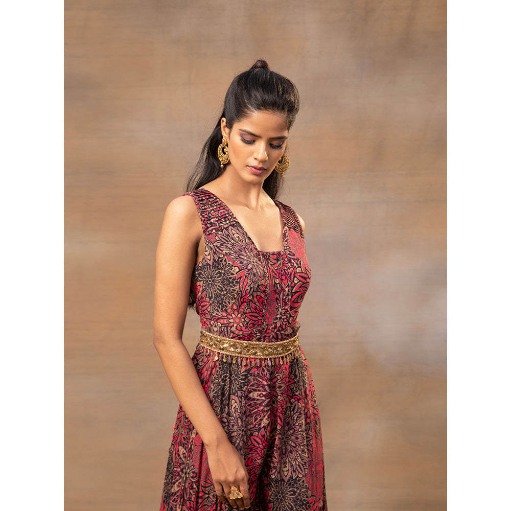 MEHAK MURPANA Pink Printed Jumpsuit and Belt with Embroidery (Set of 2)