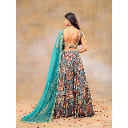 MEHAK MURPANA Green Printed Embroidered Choli Lehenga and Dupatta (Set of 3)