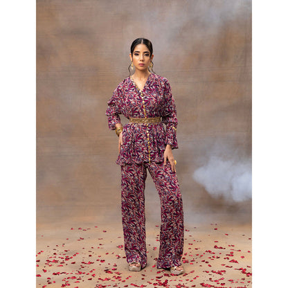 MEHAK MURPANA Purple Printed Embroidered Co Ord (Set of 3)