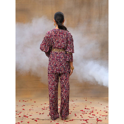 MEHAK MURPANA Purple Printed Embroidered Co Ord (Set of 3)