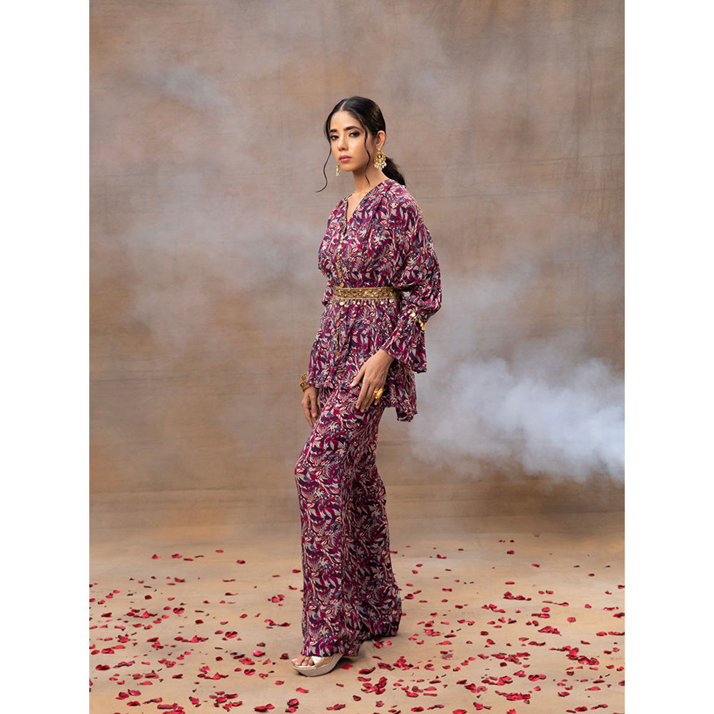 MEHAK MURPANA Purple Printed Embroidered Co Ord (Set of 3)