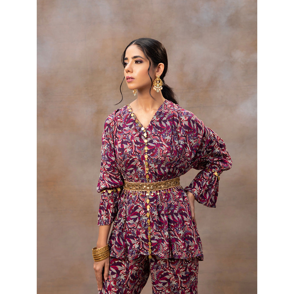 MEHAK MURPANA Purple Printed Embroidered Co Ord (Set of 3)