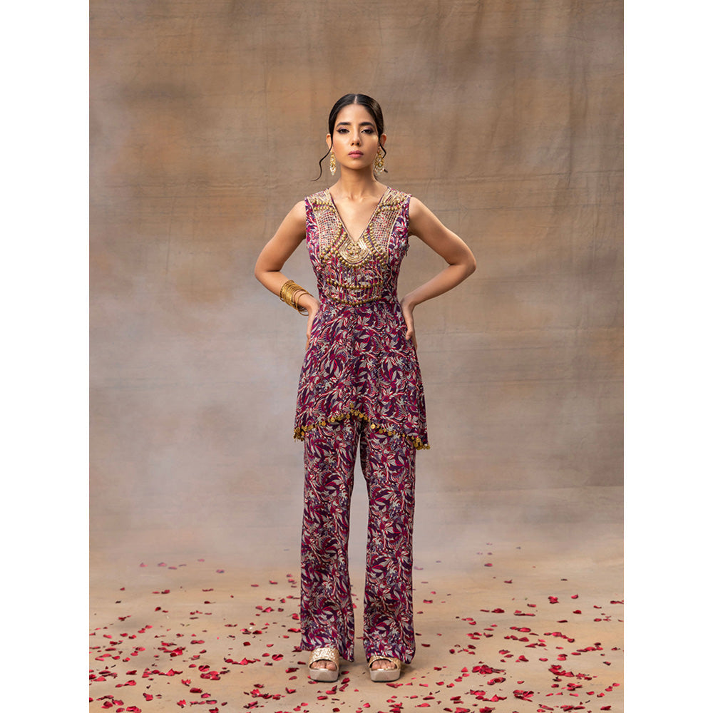 MEHAK MURPANA Purple Printed Embroidered Co-Ord (Set of 2)