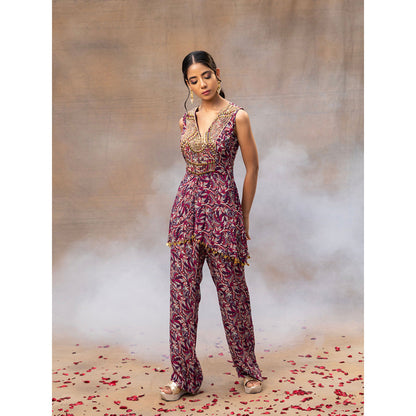 MEHAK MURPANA Purple Printed Embroidered Co-Ord (Set of 2)