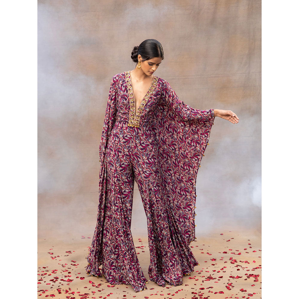 MEHAK MURPANA Purple Printed Embroidered Kaftan Jumpsuit