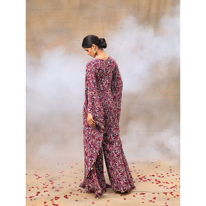 MEHAK MURPANA Purple Printed Embroidered Kaftan Jumpsuit