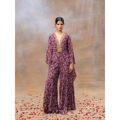 MEHAK MURPANA Purple Printed Embroidered Kaftan Jumpsuit