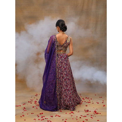 MEHAK MURPANA Purple Printed Embroidered Choli Lehenga and Dupatta (Set of 3)