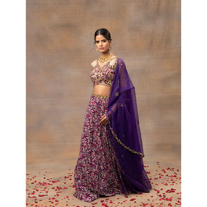 MEHAK MURPANA Purple Printed Embroidered Choli Lehenga and Dupatta (Set of 3)