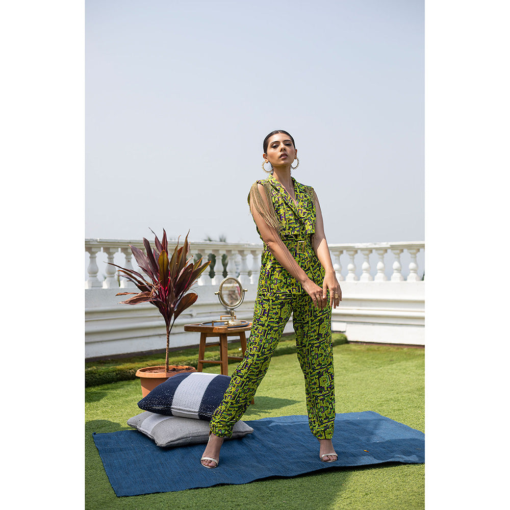 MEHAK MURPANA Green Sleeveless Jacket with Pants (Set of 2)