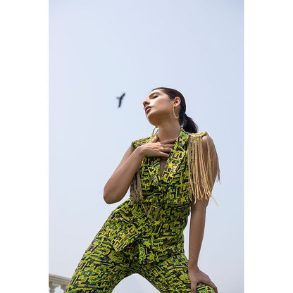 MEHAK MURPANA Green Sleeveless Jacket with Pants (Set of 2)