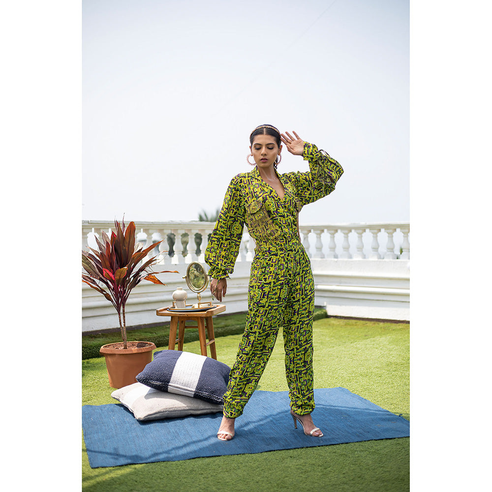 MEHAK MURPANA Green Crop Jacket Top with Pants (Set of 2)