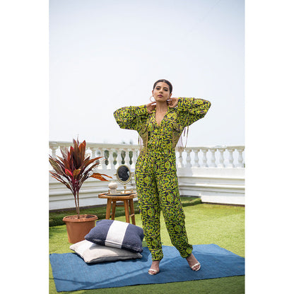 MEHAK MURPANA Green Crop Jacket Top with Pants (Set of 2)