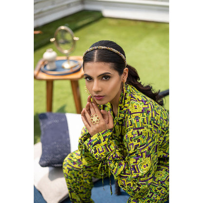 MEHAK MURPANA Green Crop Jacket Top with Pants (Set of 2)