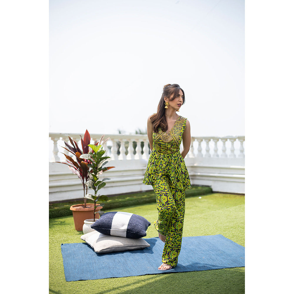 MEHAK MURPANA Green Top with Pant (Set of 2)