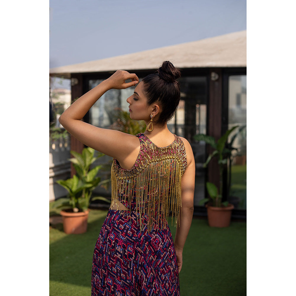 MEHAK MURPANA Blue Layered Gown with Hanging Chains