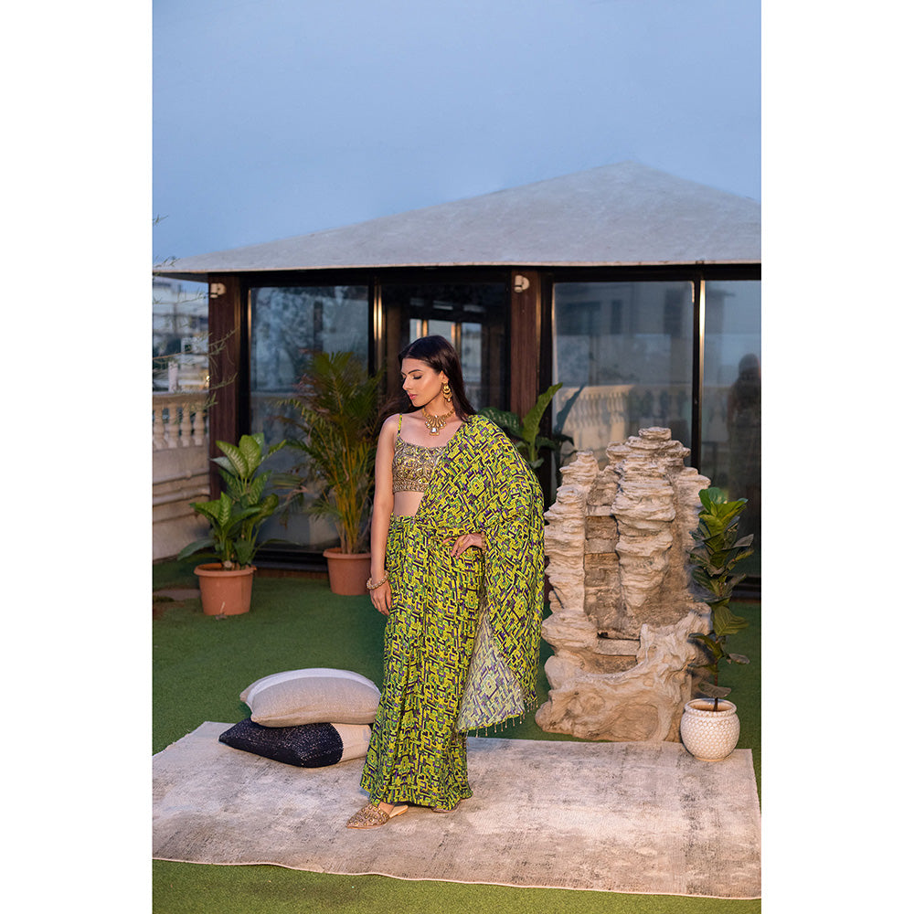 MEHAK MURPANA Green Choli with Draped Saree with Stitched Blouse